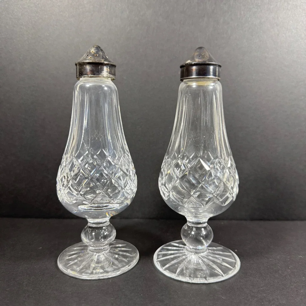 Waterford Salt and Pepper Shakers Clear Lismore Crystal Footed Set
